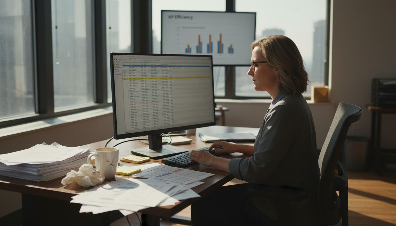 Office manager reviewing accounts payable workflow