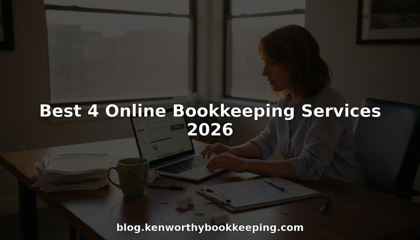 Business owner using bookkeeping software in corner office
