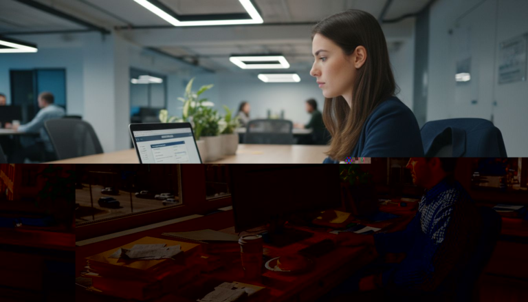 Small business owner reviews automated finances