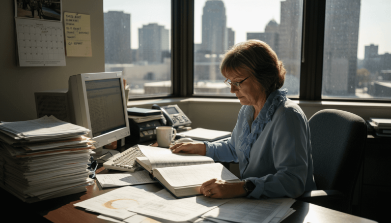 Bookkeeper reviewing Missouri compliance documents