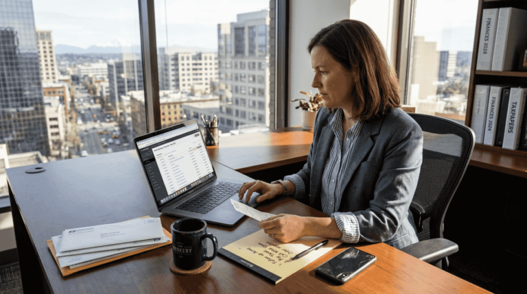 Business owner managing bookkeeping with QuickBooks