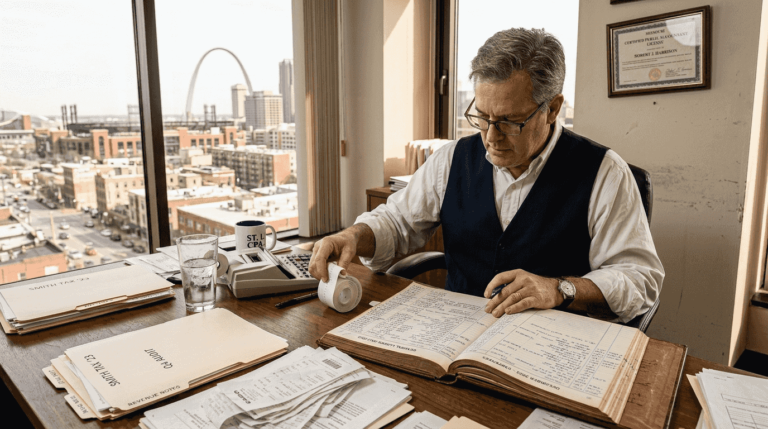 Accountant reviewing year-end tax documents Missouri