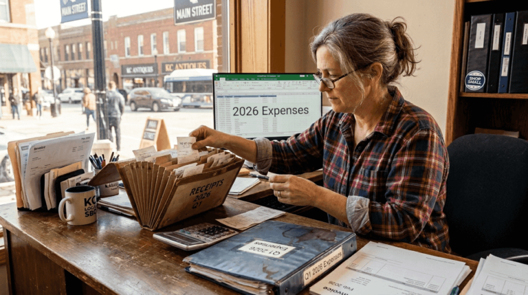 Business owner organizing Kansas City receipts