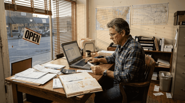 Kansas small business owner doing tax prep
