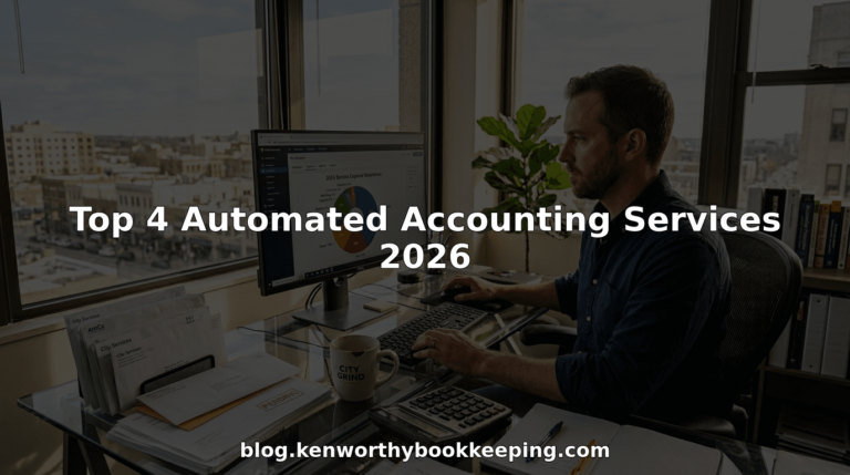 Business owner reviewing automated accounting dashboard