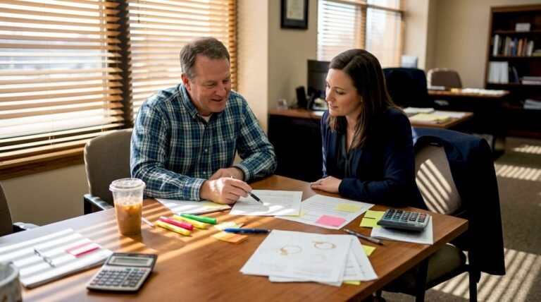 Kansas small business owner reviewing financial policy