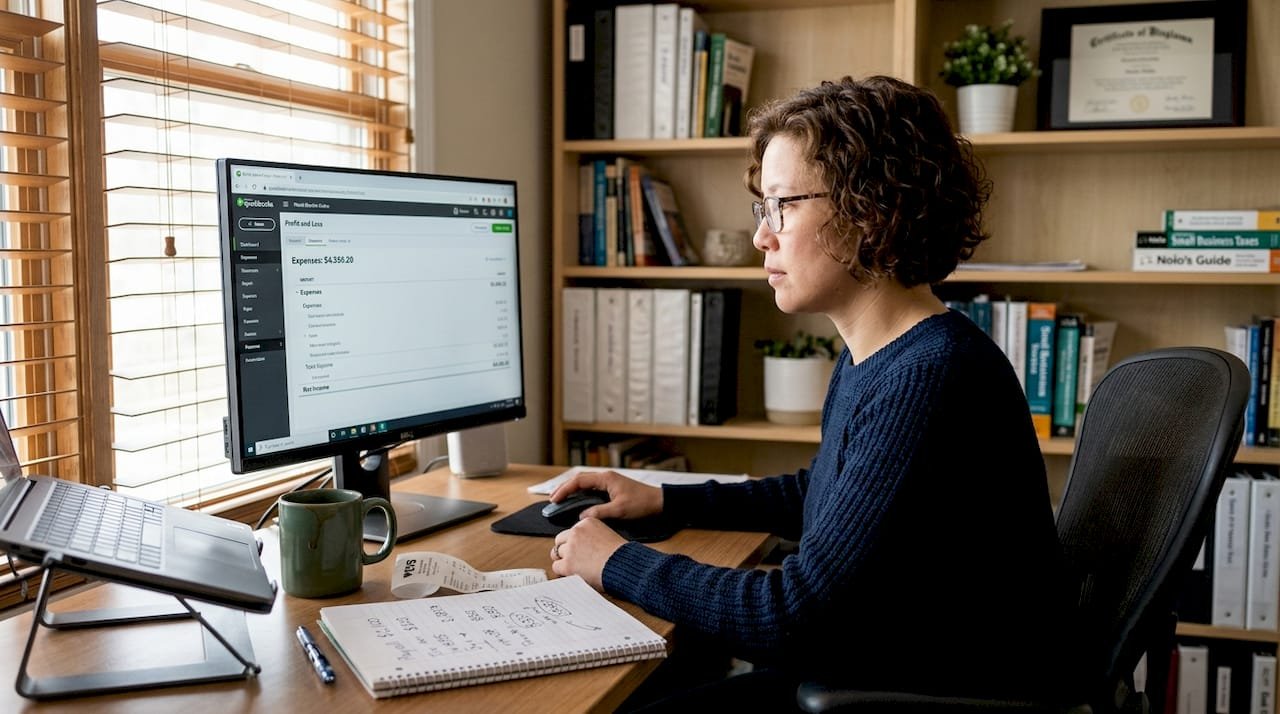 Business owner reviewing QuickBooks snapshot
